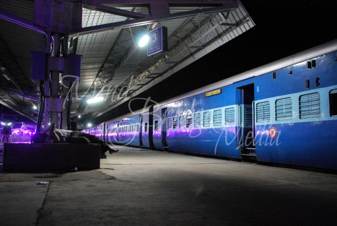 train station at night, India